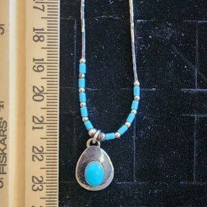 Vintage Old Pawn Native American Sterling Silver/Turquoise Pendant Necklace